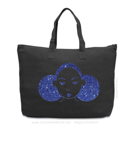 Glitter XL Overnight Tote-Give Me My Puffs-(Royal Blue on Blk)