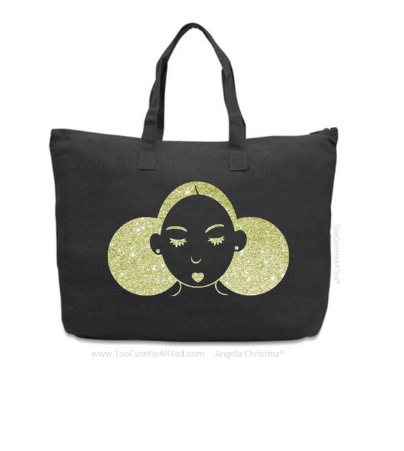 Glitter XL Overnight Tote-Give Me My Puffs-(Champagne on Blk)