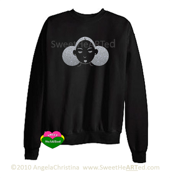 Give Me My Puffs -Sweat Shirt (Platinum Glitter on Blk)