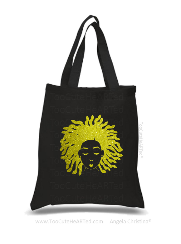 Glitter Tote-Locs on Shine -(Gold on Blk)