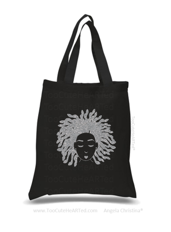 Glitter Tote-Locs on Shine -(Platinum on Blk)