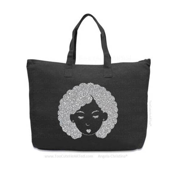 Glitter XL Overnight Tote-Bump This-(Platinum on Blk)