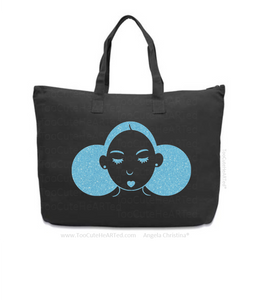 Glitter XL Overnight Tote-Give Me My Puffs-(Baby Blue on Blk)