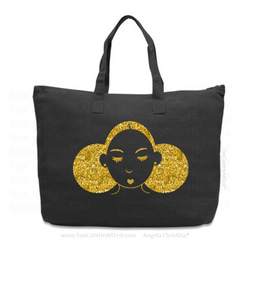 Glitter XL Overnight Tote-Give Me My Puffs-(Gold on Blk)
