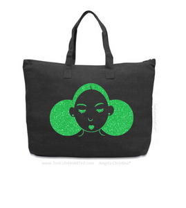 Glitter XL Overnight Tote-Give Me My Puffs-(Green on Blk)