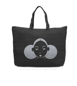 Glitter XL Overnight Tote-Give Me My Puffs-(Platinum on Blk)