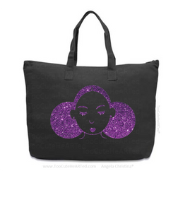 Glitter XL Overnight Tote-Give Me My Puffs-(Purple on Blk)