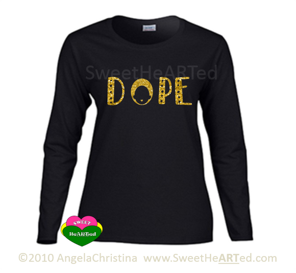 Long sleeve Tee Dope -(Gold Glitter on Blk)